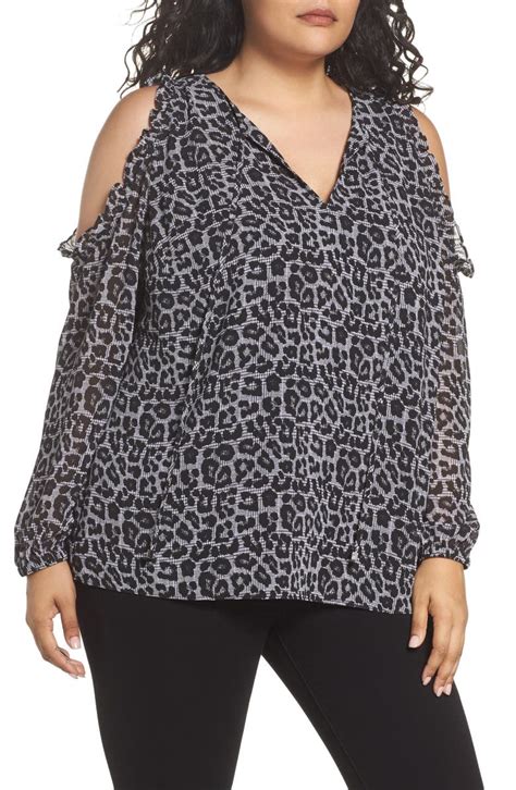 michael kors leopard cold shoulder top|Michael Kors rhinestone top.